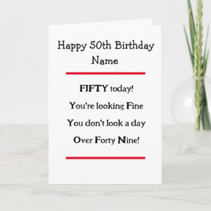 Carte Funny 50th Birthday Verse Birthday Card