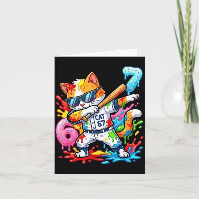 Carte Funny 67 Baseball Dabbing Cat 6 7 Dripng Ice Cream (Devant)