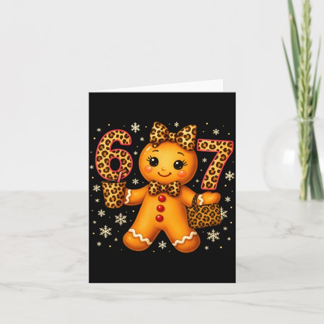 Carte Funny 6 7 Christmas Leopard Bow Gingerbread Girls  (Devant)