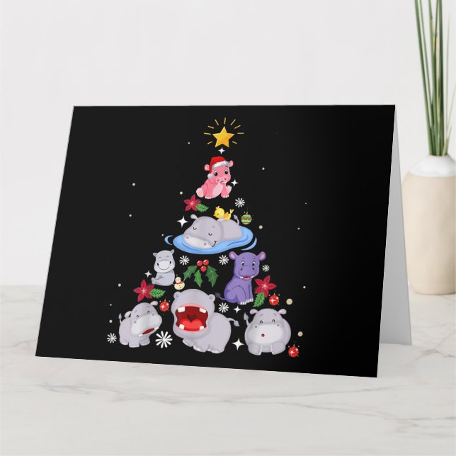 Carte Funny arbre de Noël hippo| Hippopotame de Noël (Devant)
