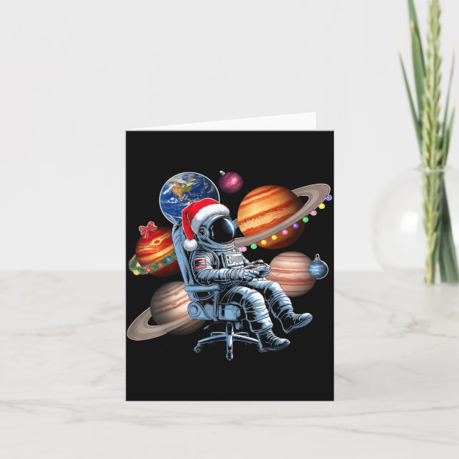 Carte Funny Astronaut Christmas Space Lights Santa Hat P (Devant)