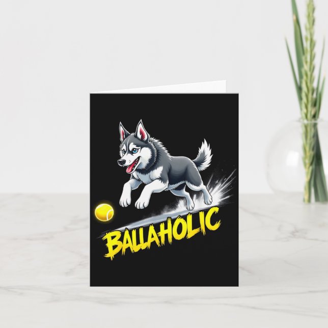 Carte Funny Ballaholic Siberian Husky Dog Chasing Ball  (Devant)