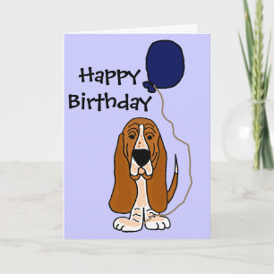 Carte Funny Basset Hound Holding Bleu ballon