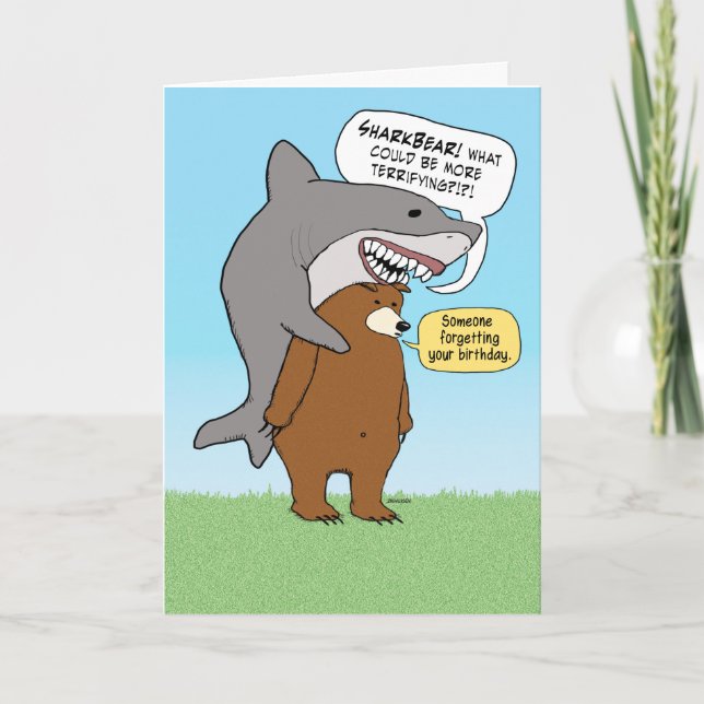 Carte Funny Bear and Shark Belated Birthday Card (Devant)