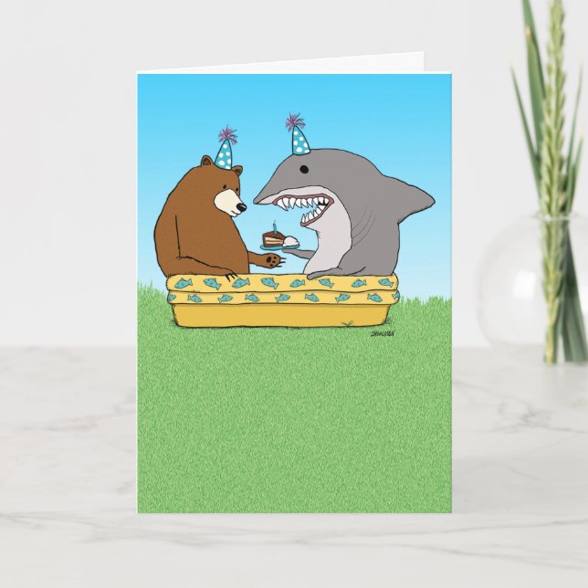 Carte Funny Bear et Shark Birthday (Devant)