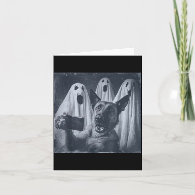 Carte Funny Belgian Malinois Selfie Halloween Ghost Retr (Devant)