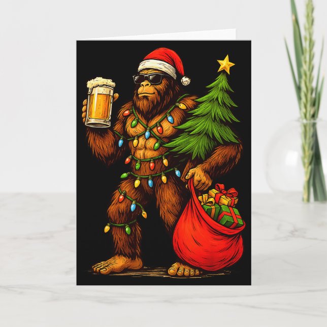 Carte Funny Big Foot Santa Hat Drink Christmas Tree Xmas (Devant)