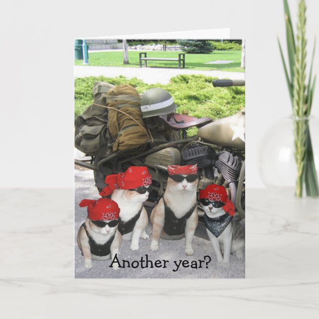 Carte Funny Biker Chats Anniversaire (Devant)