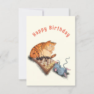 Carte Funny Birthday Card Chat et souris Jouer aux échec