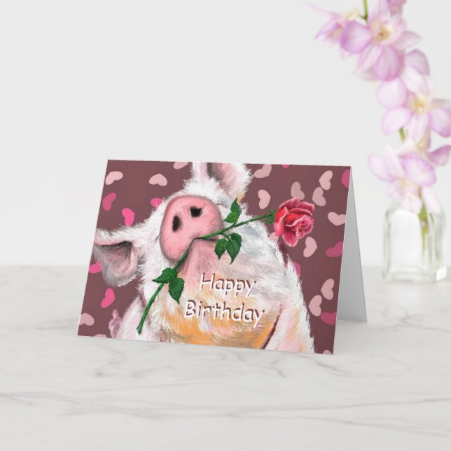 Carte Funny Birthday Card Gentleman Pig avec Rose (Orchidée)