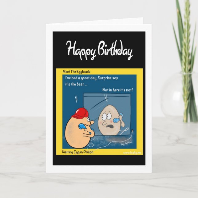 Carte Funny Birthday Card - oeuf en prison dessin humori (Devant)