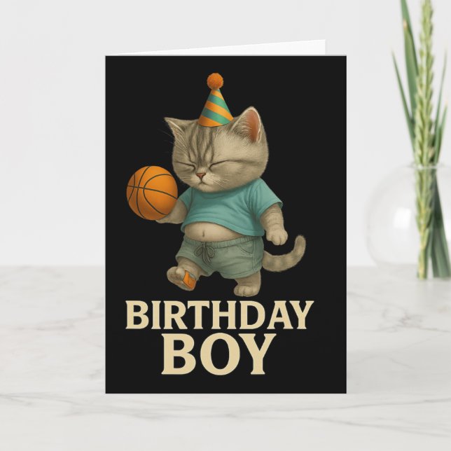 Carte Funny Birthday Cat Playing Sketll – Slam Dunk Kity (Devant)