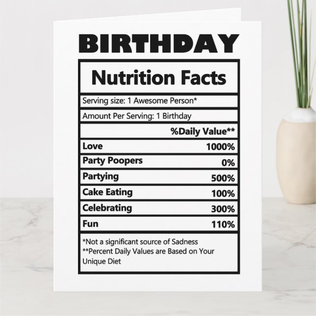 Carte Funny Birthday Nutrition Facts (Devant)