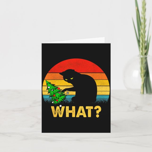 Carte Funny Black Cat Gift Pushing Christmas Tree Over C (Devant)