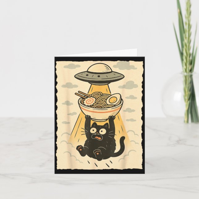 Carte Funny Black Cat Ufo Ramen Alien Abduction Graphic  (Devant)