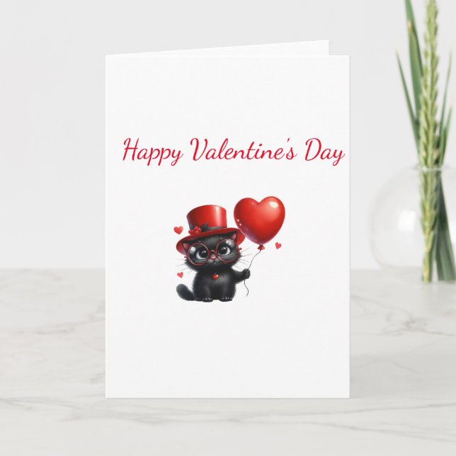 Carte Funny Black Cat With Balloons Valentine's Day (Devant)
