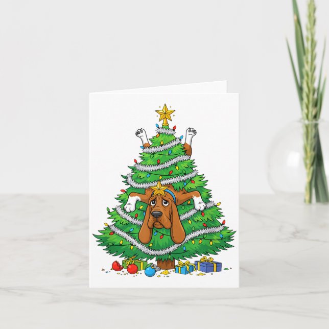 Carte Funny Bloodhound Dog Christmas Tree Lights Kids Me (Devant)