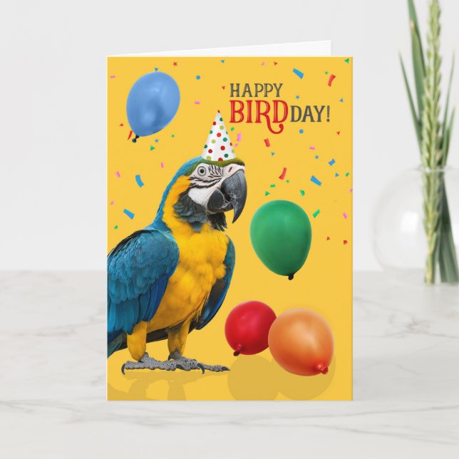 Carte Funny Blue and Gold Macaw Parrot Birthday (Devant)