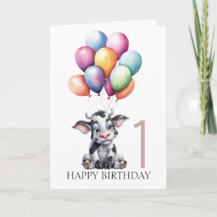 Carte FUNNY Blue Cow 1er anniversaire