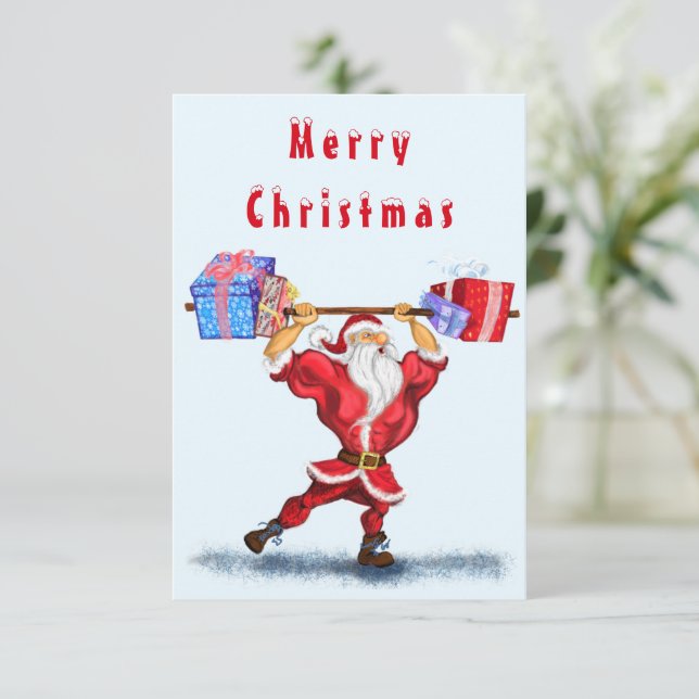Carte Funny Bodybuilding Christmas Card Fitness Père Noë (Debout devant)