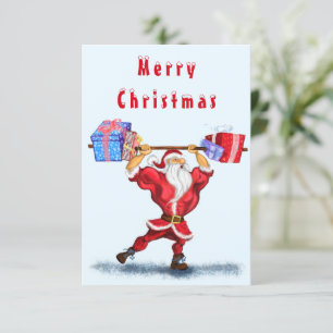 Carte Funny Bodybuilding Christmas Card Fitness Père Noë