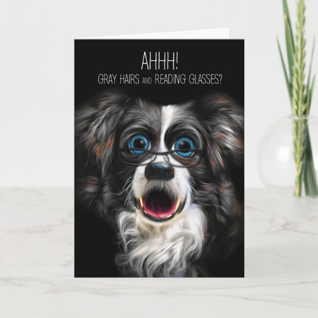 Carte Funny Border Collie Birthday Gray Hair and Glasses (Devant)