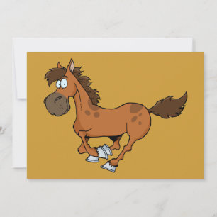CARTE FUNNY BROWN CARTOON CHEVAL EN COURSE DE GALLOPING