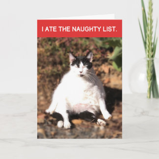 Carte Funny Cat Ate Père Noël Naughty List Noël