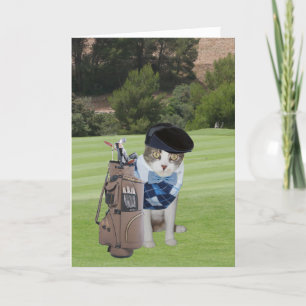 Carte Funny Cat Golfer Anniversaire