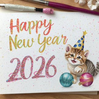 Carte funny cat happy new year Flat Card