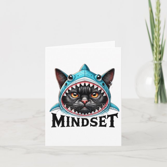 Carte Funny Cat, Mindset Motivational Saying, Shark  (Devant)