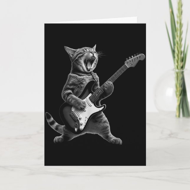 Carte Funny Cat Playing Guitar Rock And Roll Men Women K (Devant)