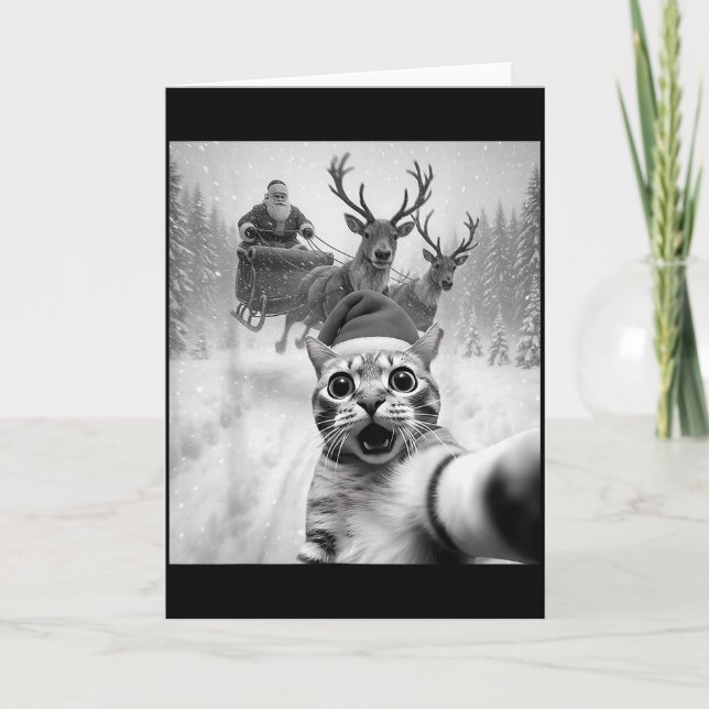 Carte Funny Cat Selfie Santa Merry Christmas Xmas Pajama (Devant)