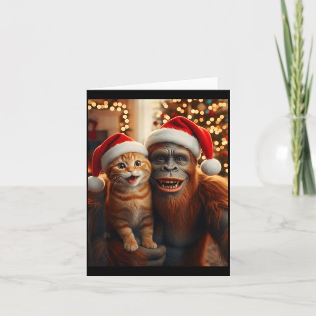Carte Funny Cat Selfie With Bigfoot Christmas Sasquatch  (Devant)