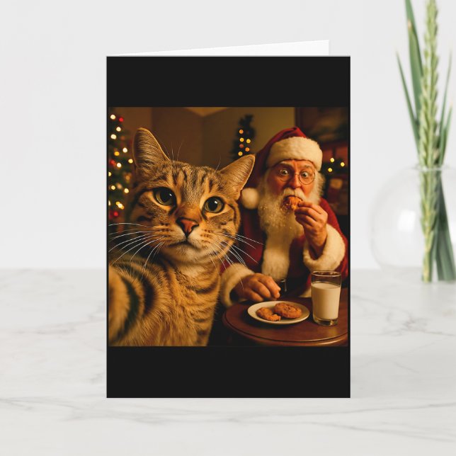 Carte Funny Cat Selfie With Santa Claus Christmas Meme  (Devant)