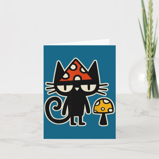 Carte Funny Cat With Mushroom Hat Black Cat With Toadsto (Devant)