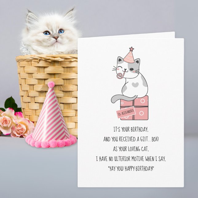 Carte Funny Cats Love Boxes Nom personnalisé Anniversair (Cute Birthday card from the cat or for cat lovers!)