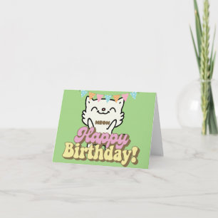 Carte Funny chat Meow coloré vintage heureux anniversair
