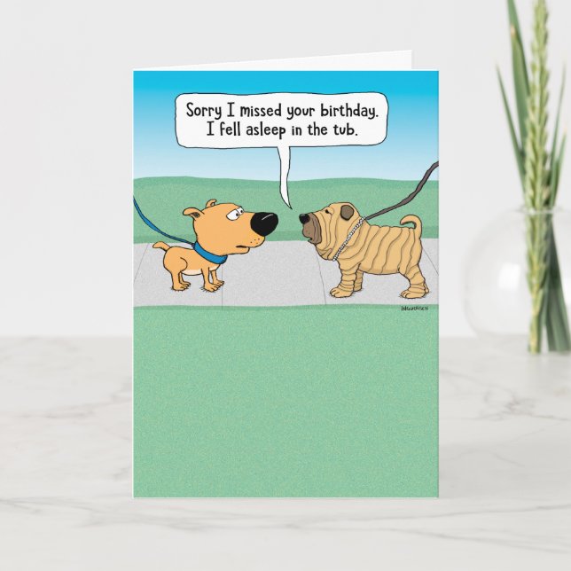 Carte Funny Chien s'est endormi dans le bain Anniversair (Devant)