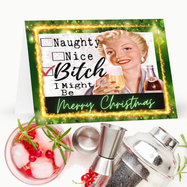 Carte Funny Christmas Card Retro Best Friend Naughty (Créateur téléchargé)