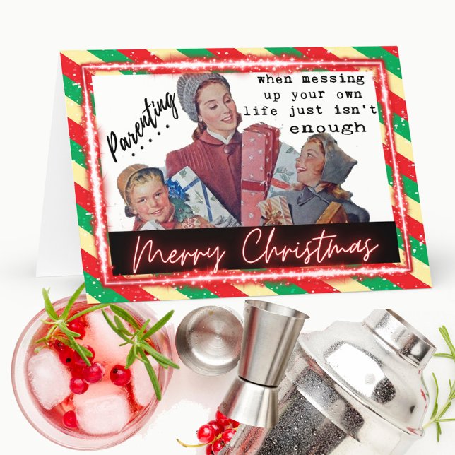 Carte Funny Christmas Card Retro Best Friend "Parenting" (Créateur téléchargé)