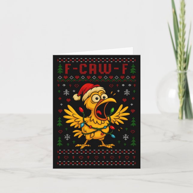 Carte Funny Christmas Chicken F-caw-f Rooster Meme Humor (Devant)