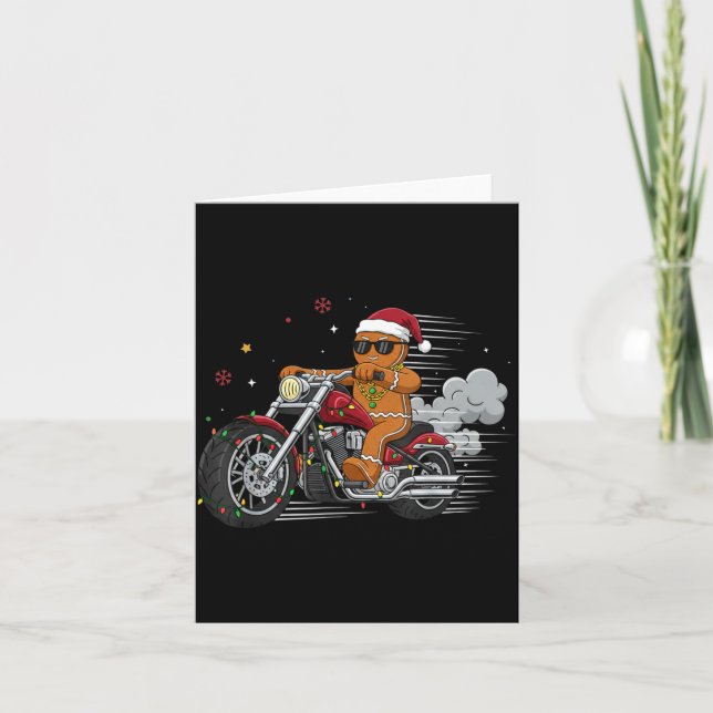 Carte Funny Christmas Gingerbread Man Biker Riding A Mot (Devant)
