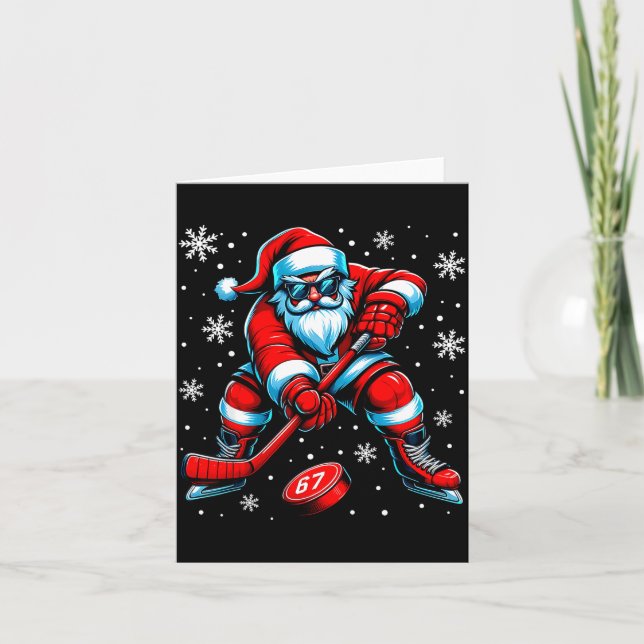 Carte Funny Christmas Hockey Cool Santa Claus 6 7 Meme T (Devant)