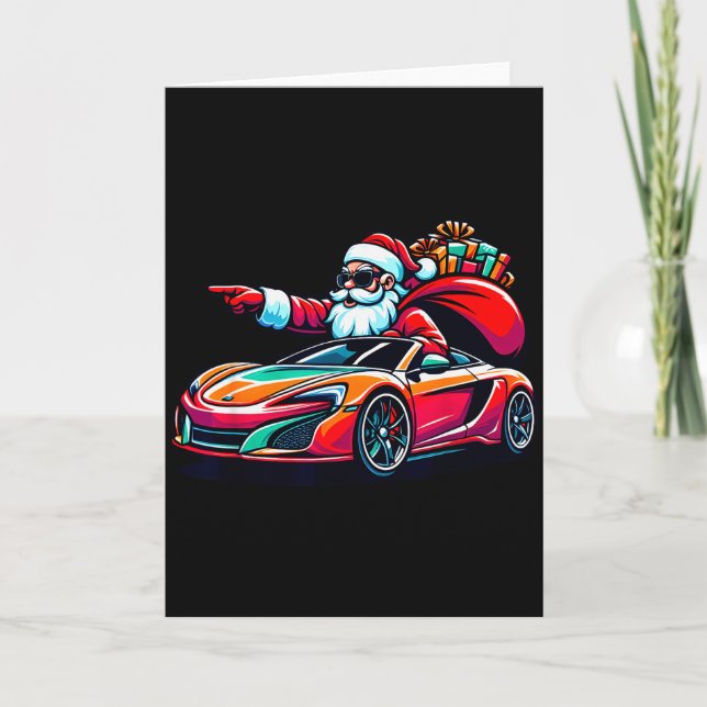 Carte Funny Christmas Santa Claus Driving Srt Car Xmas P (Devant)