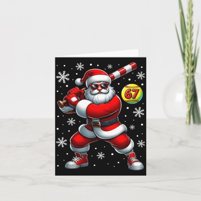 Carte Funny Christmas Softball Cool Santa Claus 6 7 Meme (Devant)