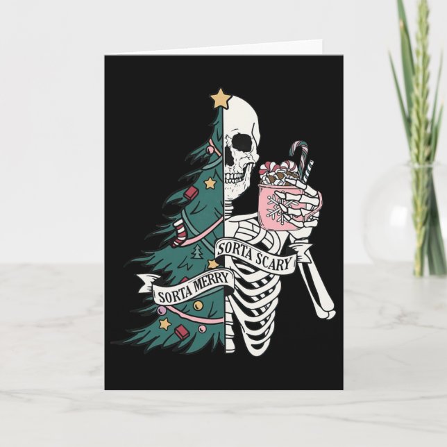 Carte Funny Christmas Sorta Merry Sorta Scary Skeleton X (Devant)