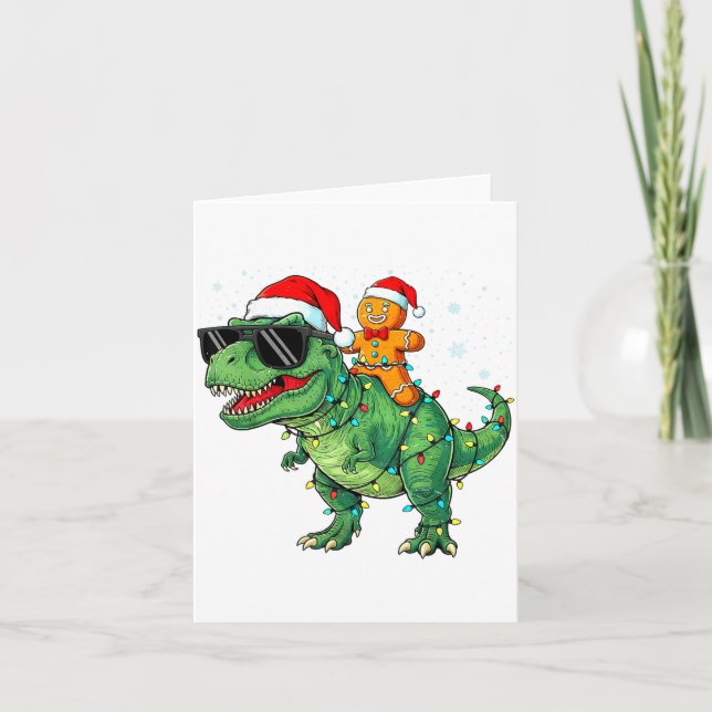 Carte Funny Christmas T Rex Dinosaur Gingerbread Lights  (Devant)