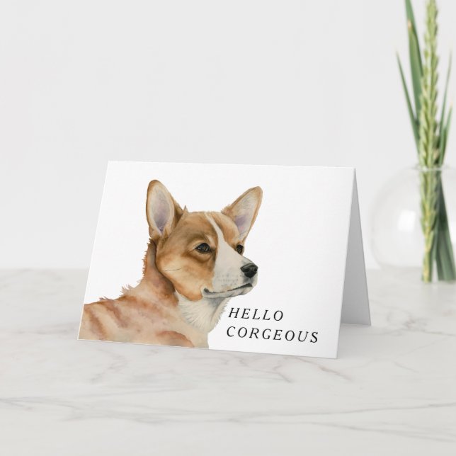 Carte Funny Corgi Chien Pun | Bonjour Corgeous (Devant)
