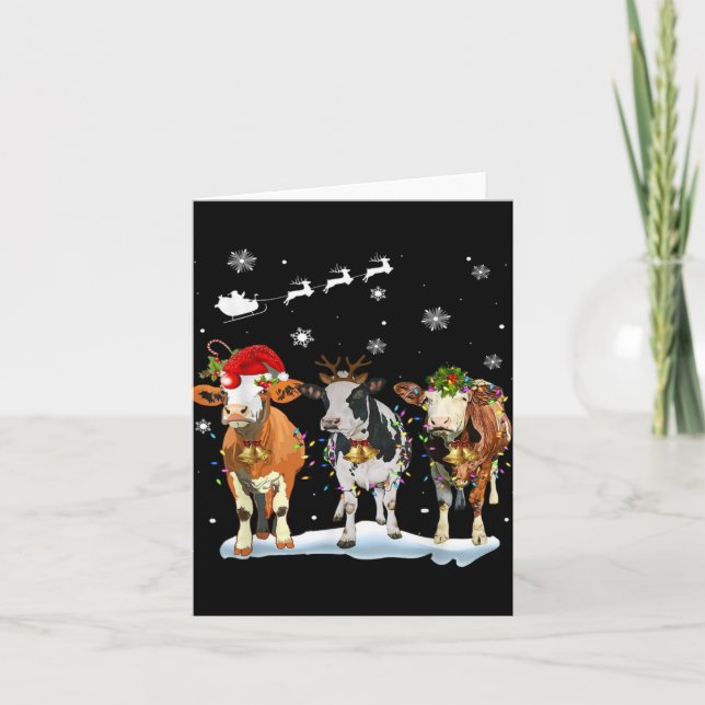 Carte Funny Cow Santa Merry Christmas Xmas Lights Pajama (Devant)